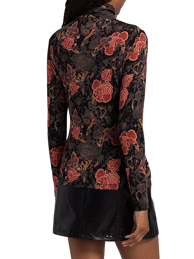 Aurelia Floral Jersey Turtleneck Top