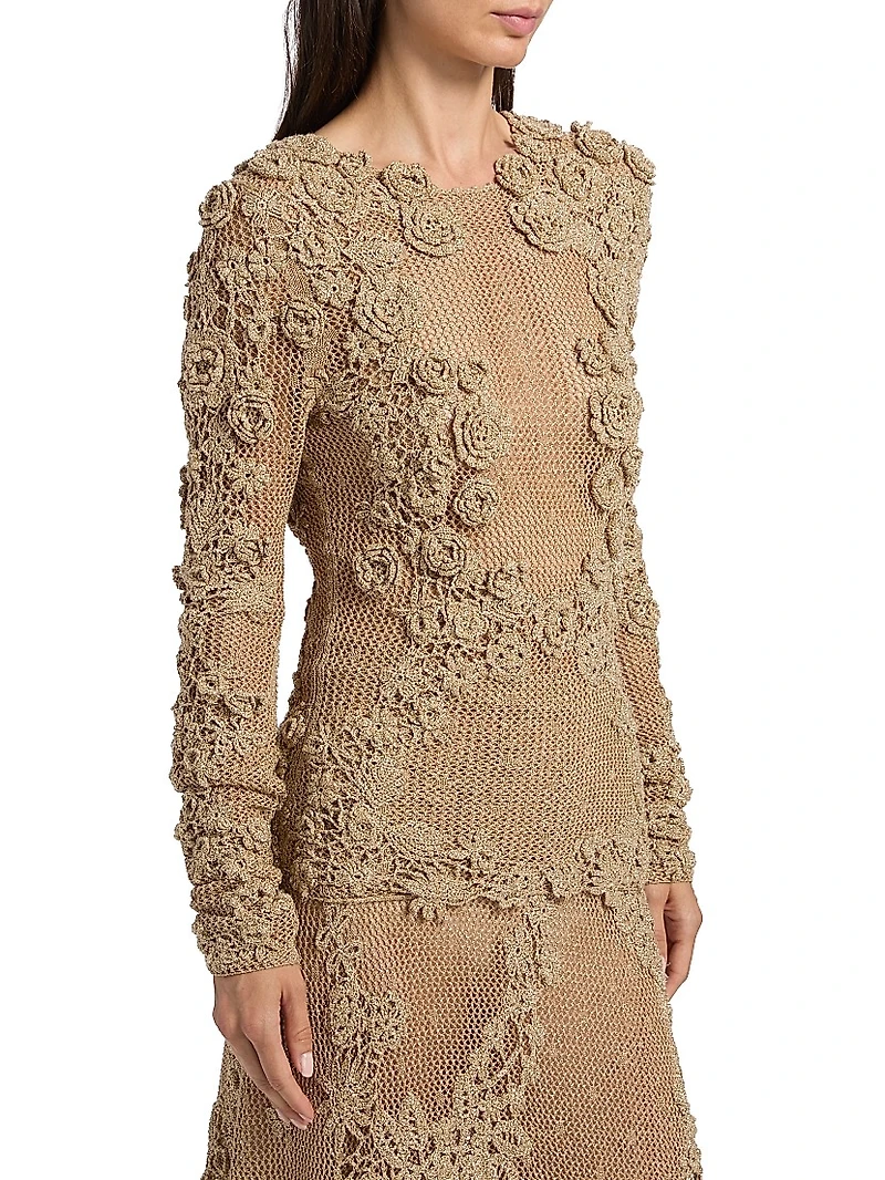 Viola Floral Crochet-Knit Sweater