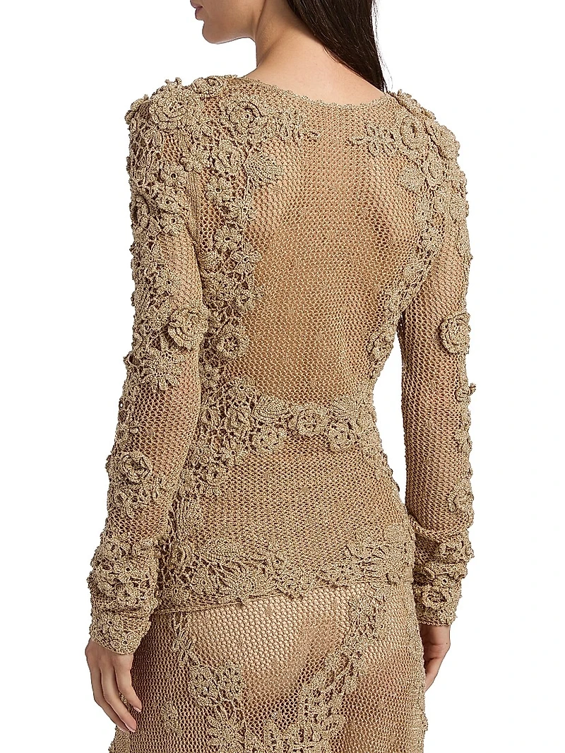 Viola Floral Crochet-Knit Sweater