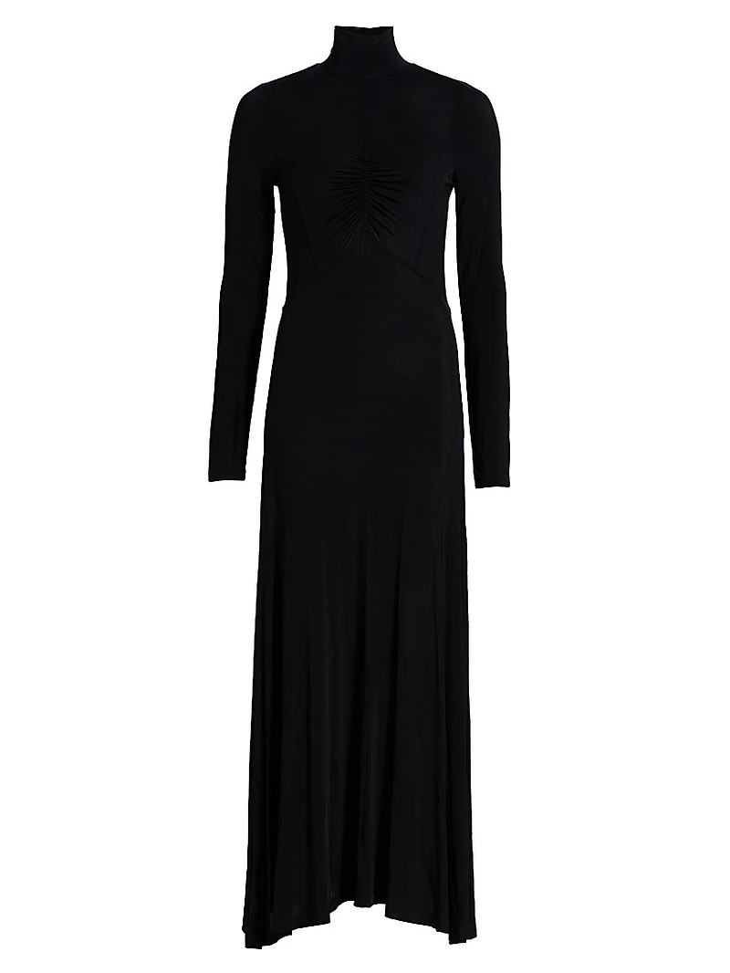 Koa Jersey Ruched-Front Turtleneck Dress