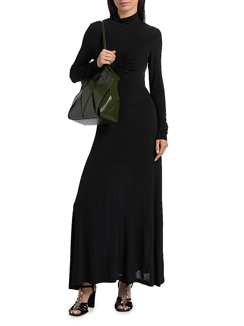 Koa Jersey Ruched-Front Turtleneck Dress