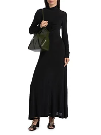 Koa Jersey Ruched-Front Turtleneck Dress