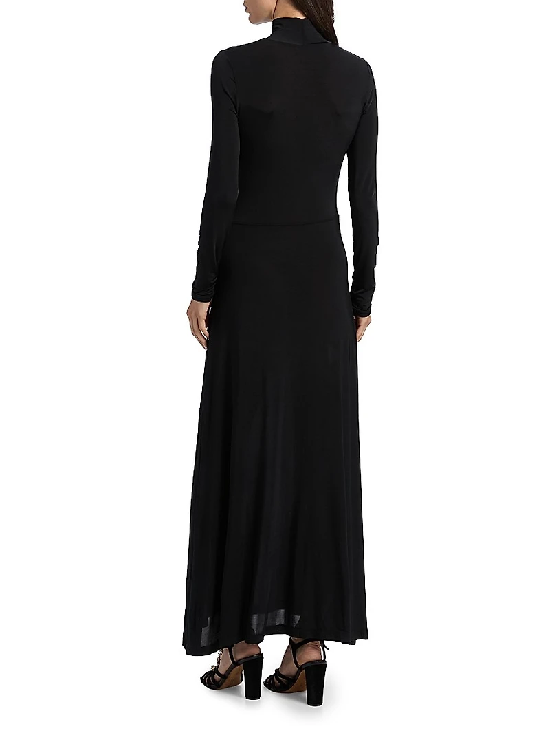 Koa Jersey Ruched-Front Turtleneck Dress