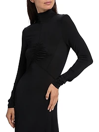 Koa Jersey Ruched-Front Turtleneck Dress