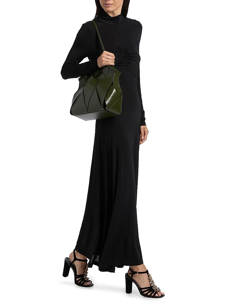 Koa Jersey Ruched-Front Turtleneck Dress