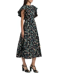 Imara Floral Cotton Flutter-Sleeve Midi-Dress