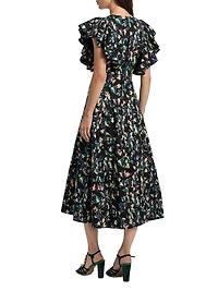 Imara Floral Cotton Flutter-Sleeve Midi-Dress