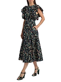 Imara Floral Cotton Flutter-Sleeve Midi-Dress