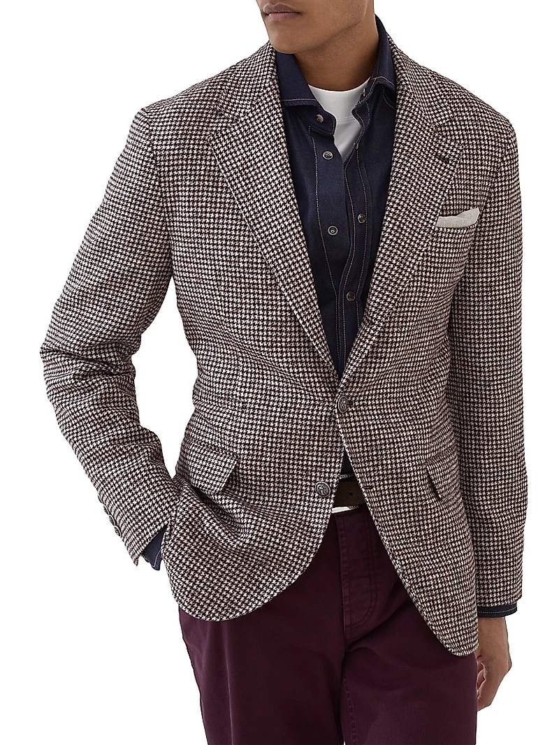 Wool and Alpaca Houndstooth Deconstructed Blazer