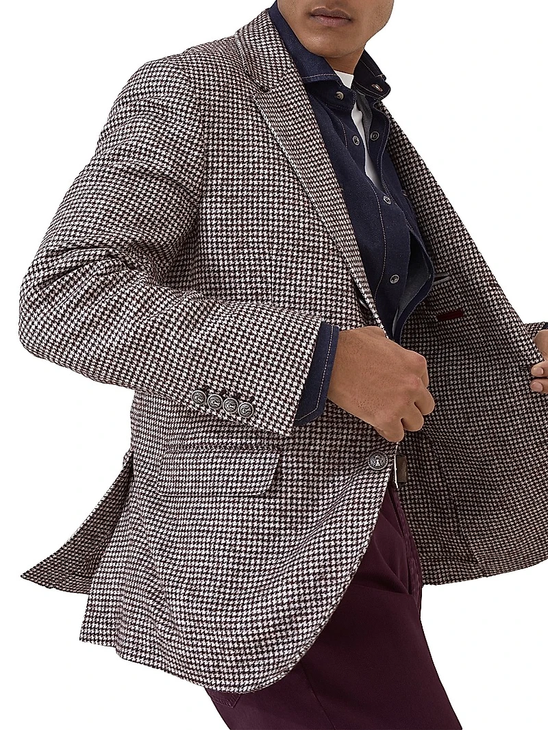 Wool and Alpaca Houndstooth Deconstructed Blazer