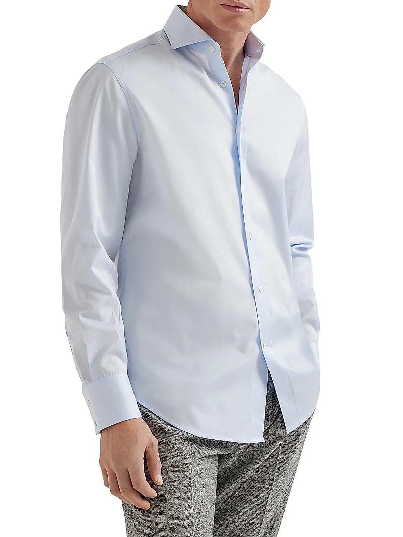 Twill Basic Fit Shirt with Spread Collar
