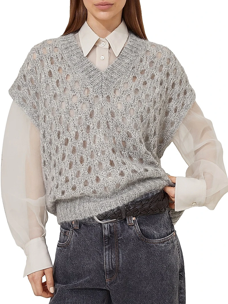 Wispy Mohair and Wool Dazzling Net Sweater Vest