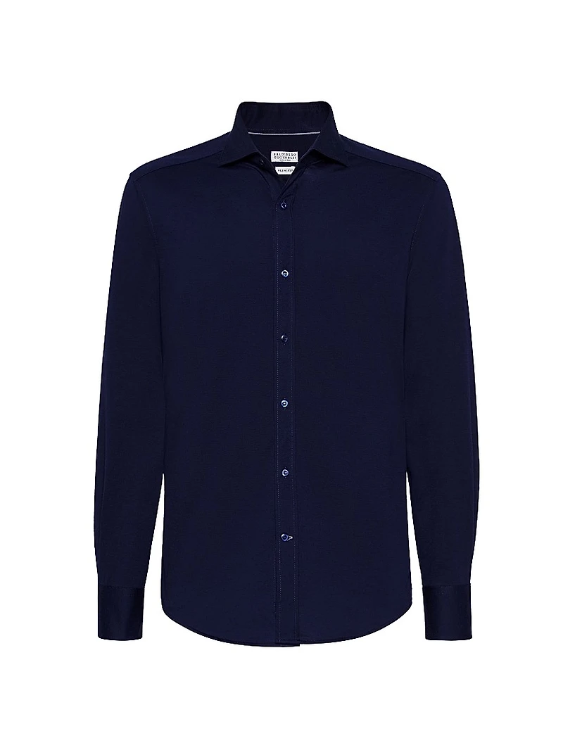 Cotton Piqué Basic Fit Shirt with Spread Collar