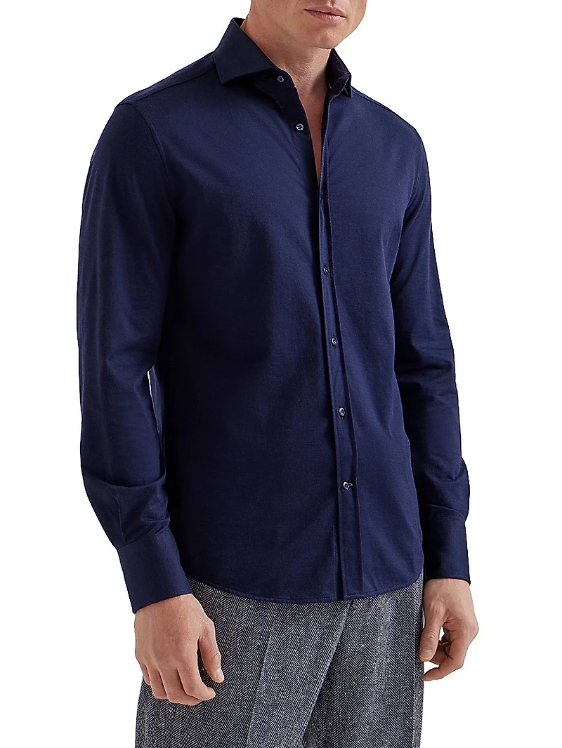 Cotton Piqué Basic Fit Shirt with Spread Collar