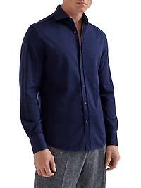 Cotton Piqué Basic Fit Shirt with Spread Collar