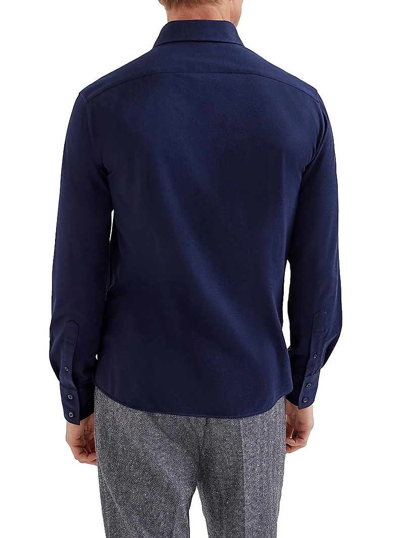 Cotton Piqué Basic Fit Shirt with Spread Collar