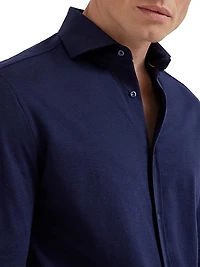 Cotton Piqué Basic Fit Shirt with Spread Collar
