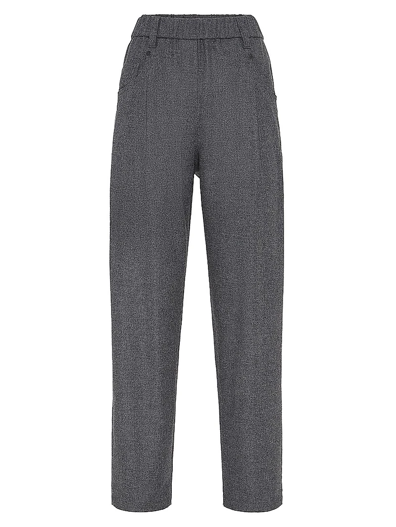 Virgin Wool and Cashmere Twill Flannel Baggy Trousers