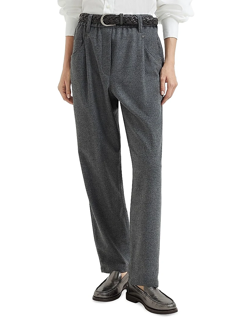 Virgin Wool and Cashmere Twill Flannel Baggy Trousers