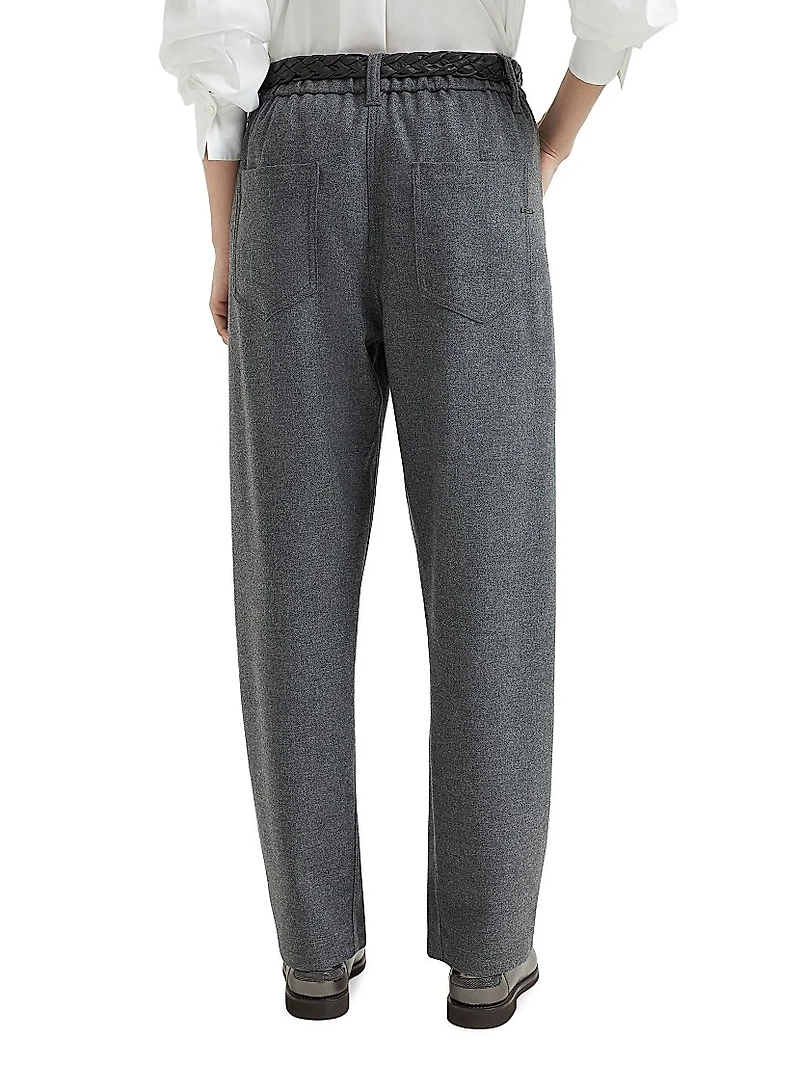Virgin Wool and Cashmere Twill Flannel Baggy Trousers