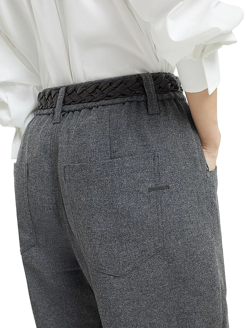 Virgin Wool and Cashmere Twill Flannel Baggy Trousers