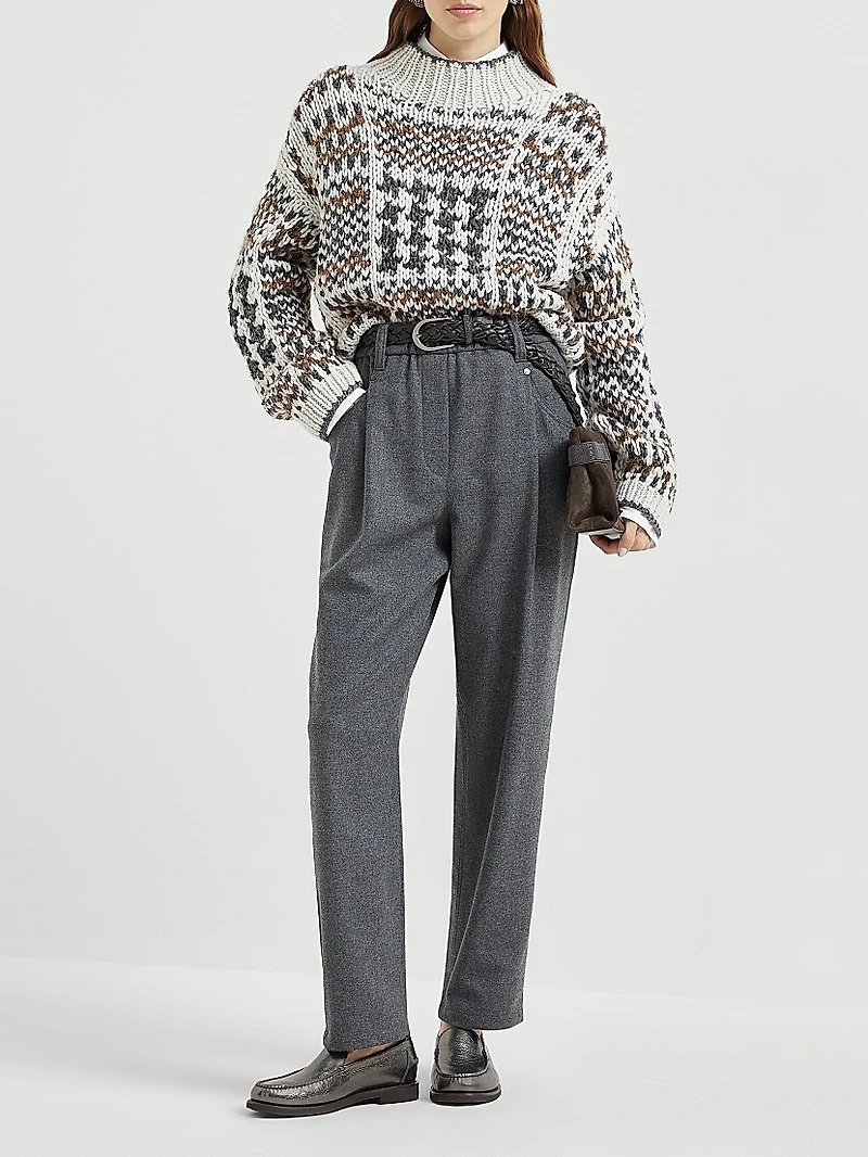 Virgin Wool and Cashmere Twill Flannel Baggy Trousers