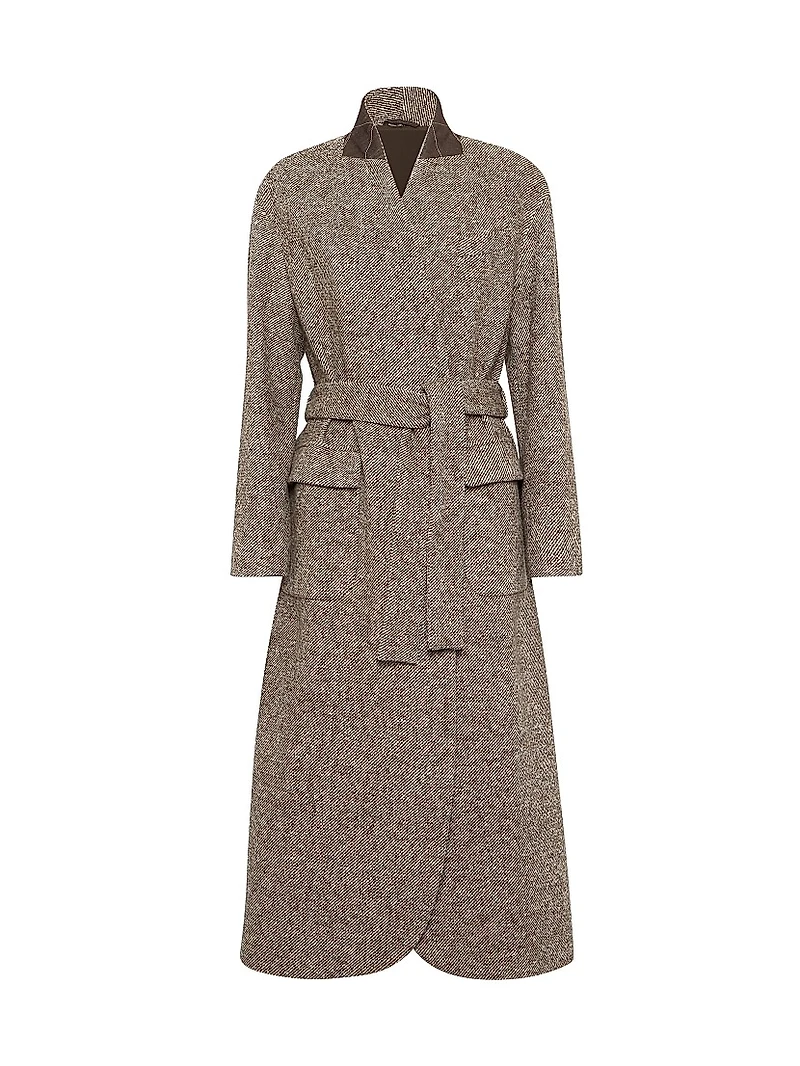 Virgin Wool and Silk Mélange Diagonal Belted Coat