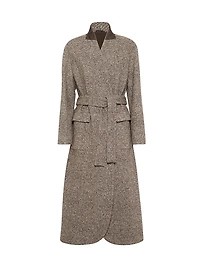 Virgin Wool and Silk Mélange Diagonal Belted Coat
