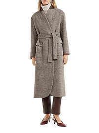 Virgin Wool and Silk Mélange Diagonal Belted Coat