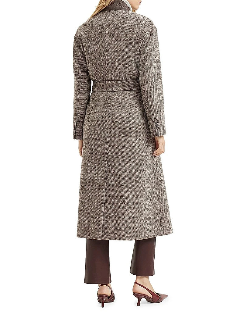Virgin Wool and Silk Mélange Diagonal Belted Coat