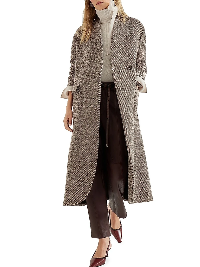 Virgin Wool and Silk Mélange Diagonal Belted Coat