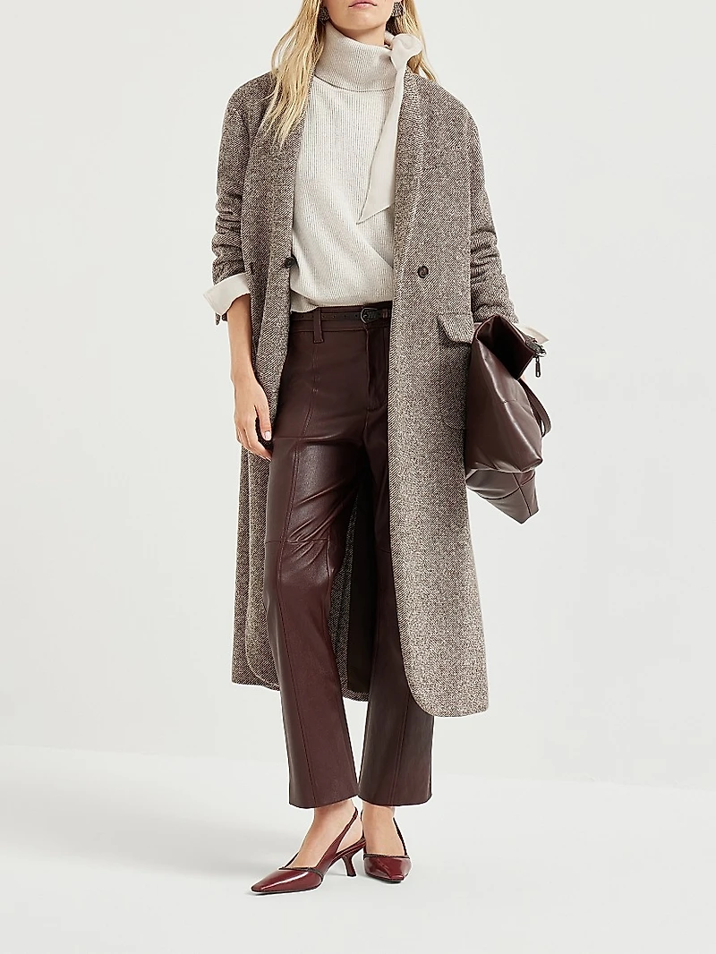 Virgin Wool and Silk Mélange Diagonal Belted Coat