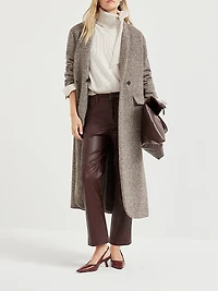 Virgin Wool and Silk Mélange Diagonal Belted Coat