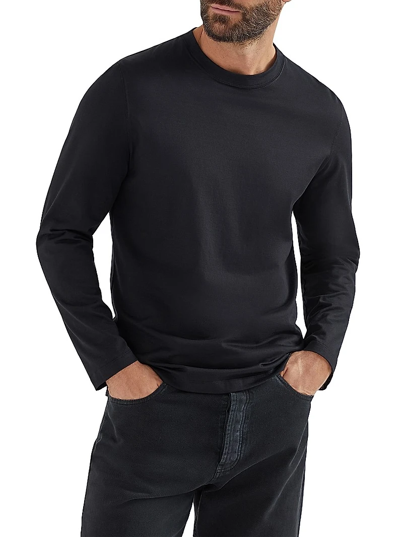 Cotton Jersey Long Sleeve Crew-Neck T-Shirt