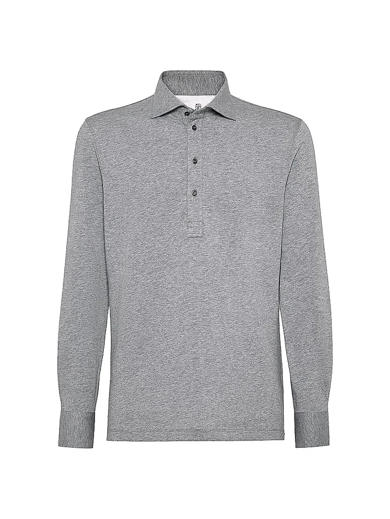 Cotton Jersey Long Sleeve Polo Shirt