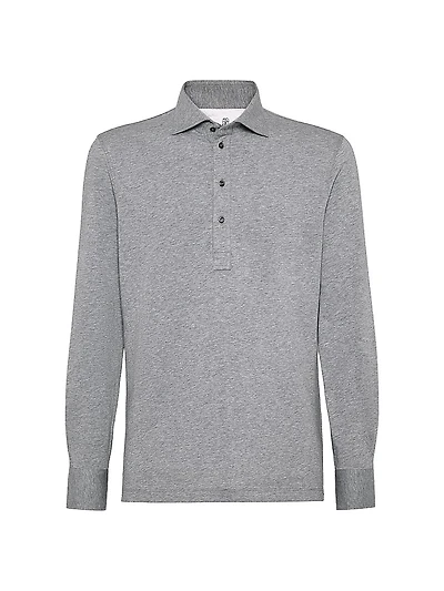Cotton Jersey Long Sleeve Polo Shirt