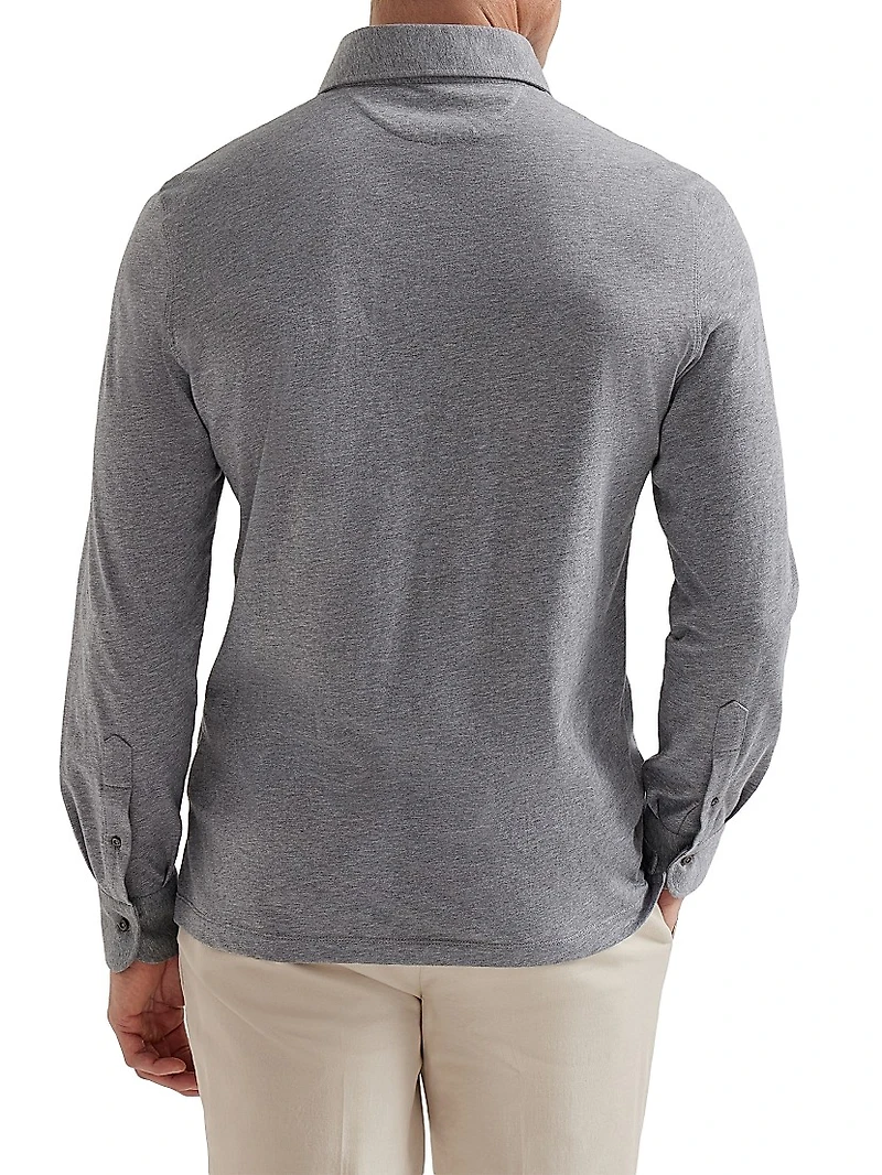 Cotton Jersey Long Sleeve Polo Shirt