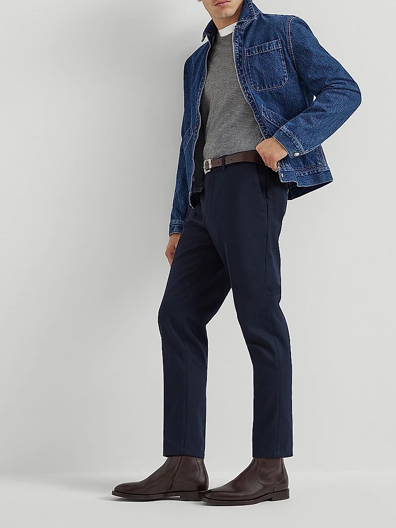 Cotton and Virgin Wool Gabardine Italian Fit Trousers