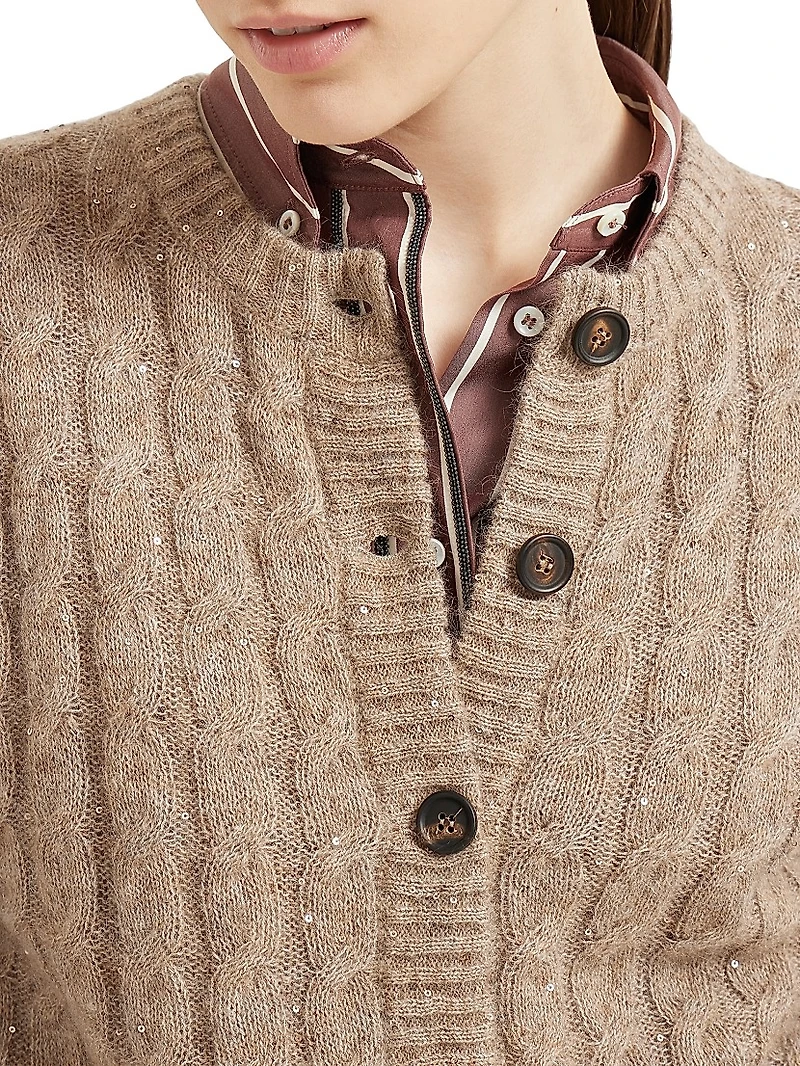 Mohair, Cotton and Wool Dazzling Cable Cardigan
