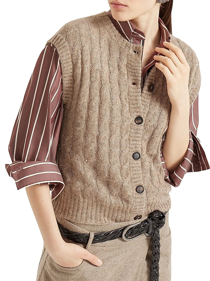 Mohair, Cotton and Wool Dazzling Cable Cardigan