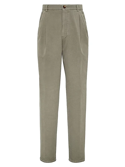 Twisted Cotton Gabardine Trousers with Double Pleats