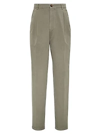 Twisted Cotton Gabardine Trousers with Double Pleats