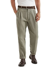 Twisted Cotton Gabardine Trousers with Double Pleats