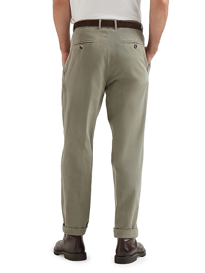 Twisted Cotton Gabardine Trousers with Double Pleats