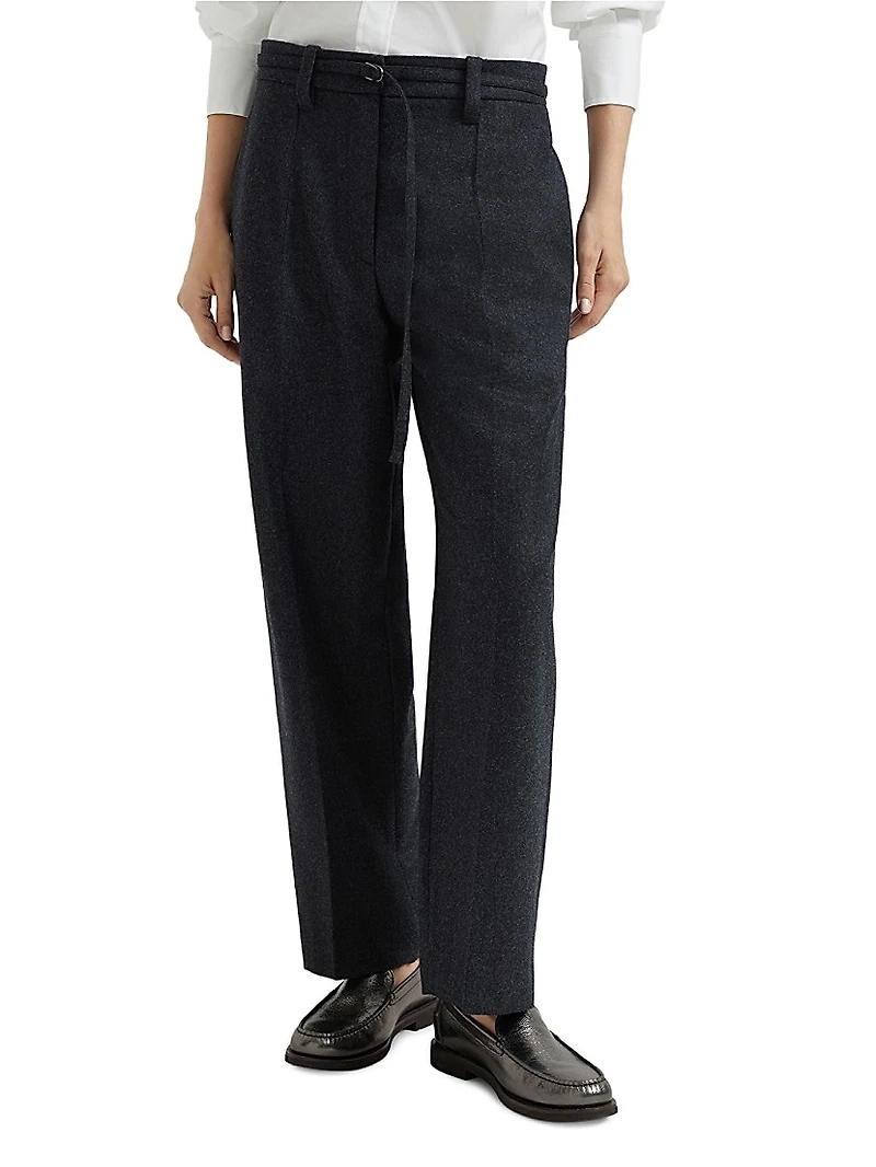 Virgin Wool Flannel Straight Cropped Trousers