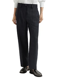Virgin Wool Flannel Straight Cropped Trousers