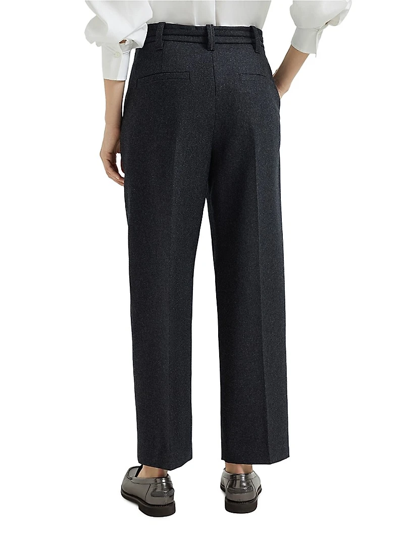Virgin Wool Flannel Straight Cropped Trousers