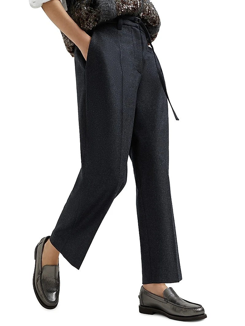 Virgin Wool Flannel Straight Cropped Trousers