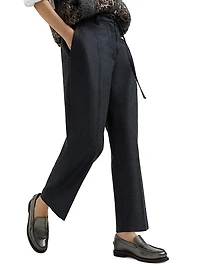 Virgin Wool Flannel Straight Cropped Trousers