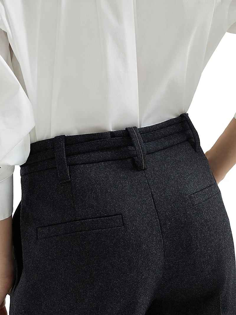 Virgin Wool Flannel Straight Cropped Trousers